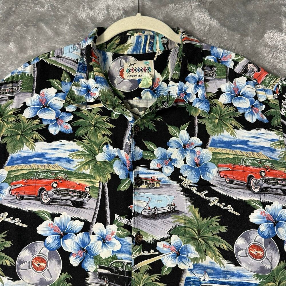 Reyn Spooner Shirt Mens XL Hawaiian American Classics Car Chevy BelAir AOP